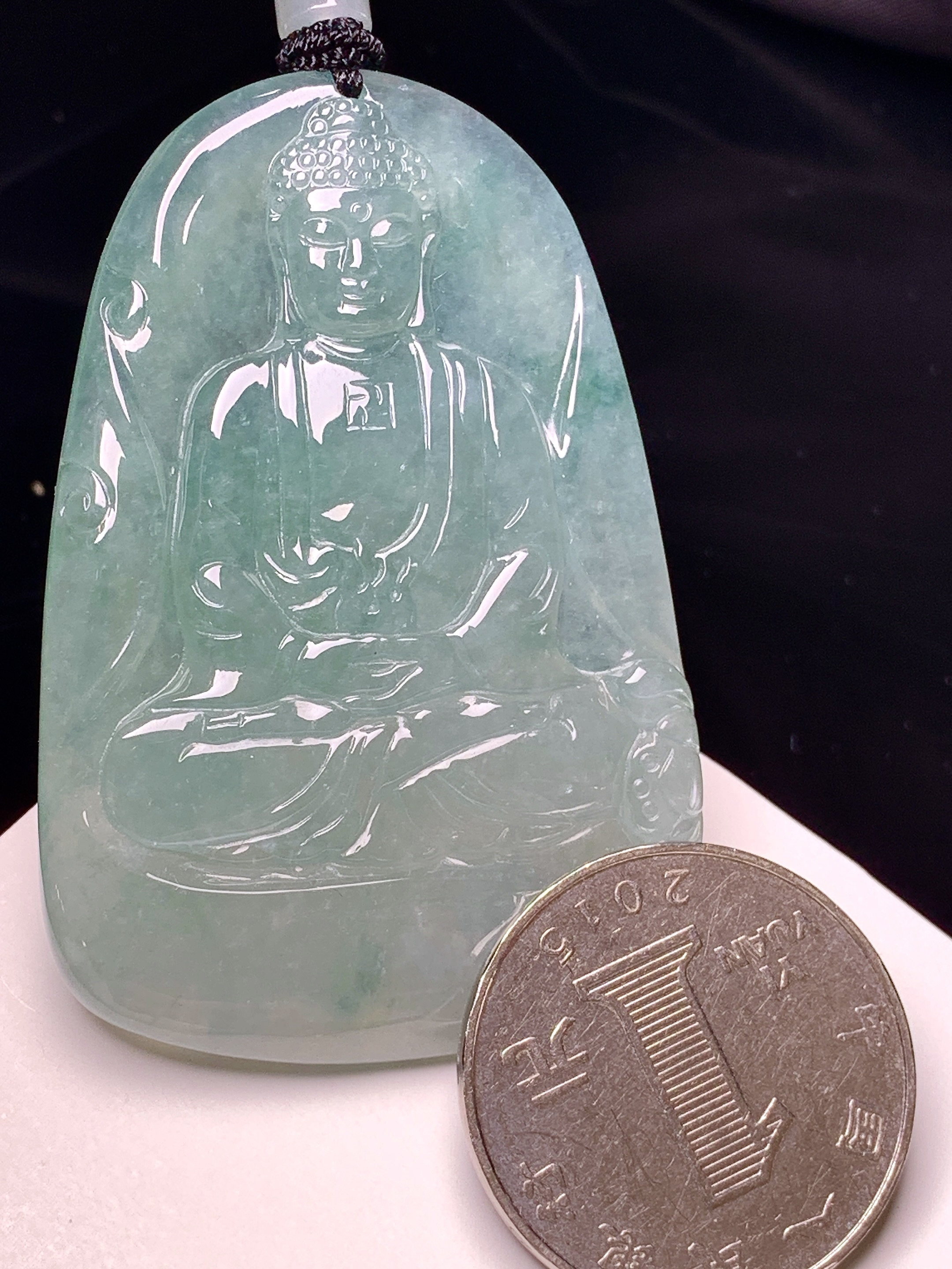 冰种观音吊坠 玉质细腻 色泽艳丽清新 整体尺寸54.5*36.8*5.3 L1