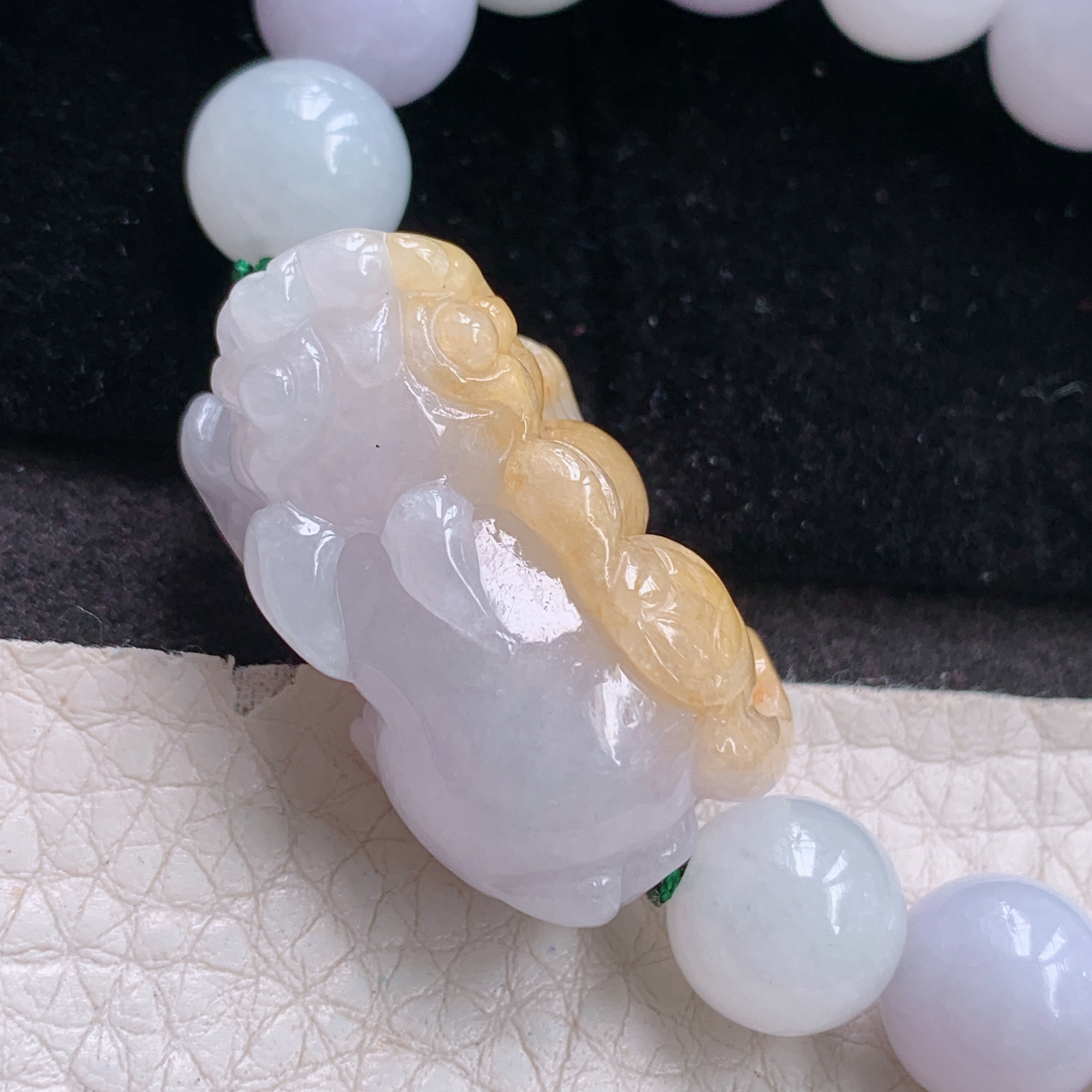 px实拍29.8*17*13.4缅甸翡翠A货双彩饱满招财貔貅 皮休玉手链 玉手串珠子:10mm