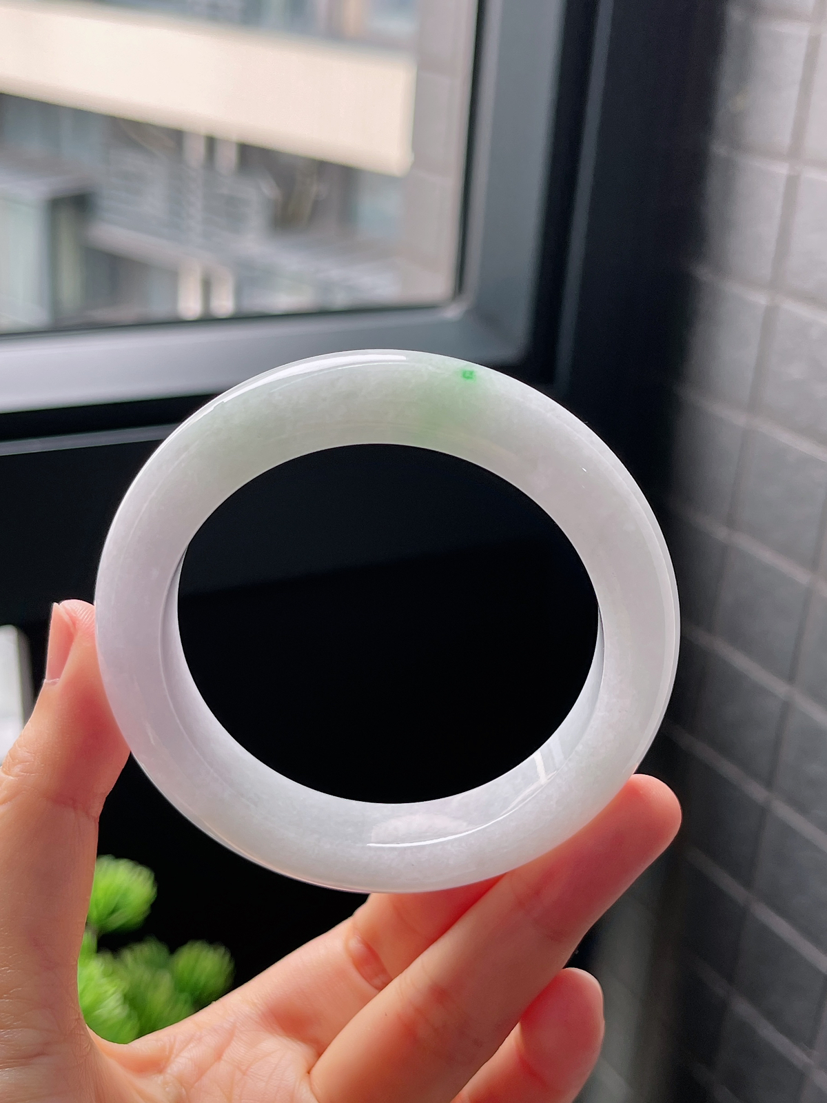 圈口56，糯化飘花翡翠正圈手镯