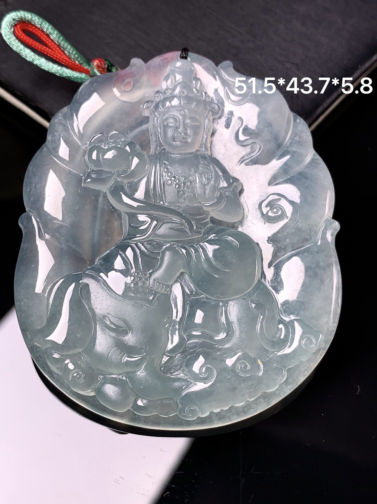 冰种普贤观音菩萨吊坠 玉质细腻 色泽艳丽清新 整体尺寸51.5*43.7*5.8 b2