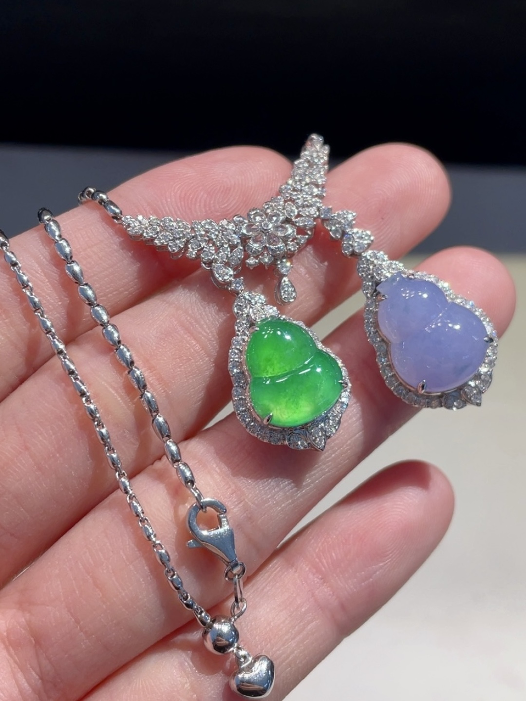 ️紫绿双拼随形葫芦套链 色泽甜美，个性时尚 佩戴精致迷人~，14.2-11-4.1