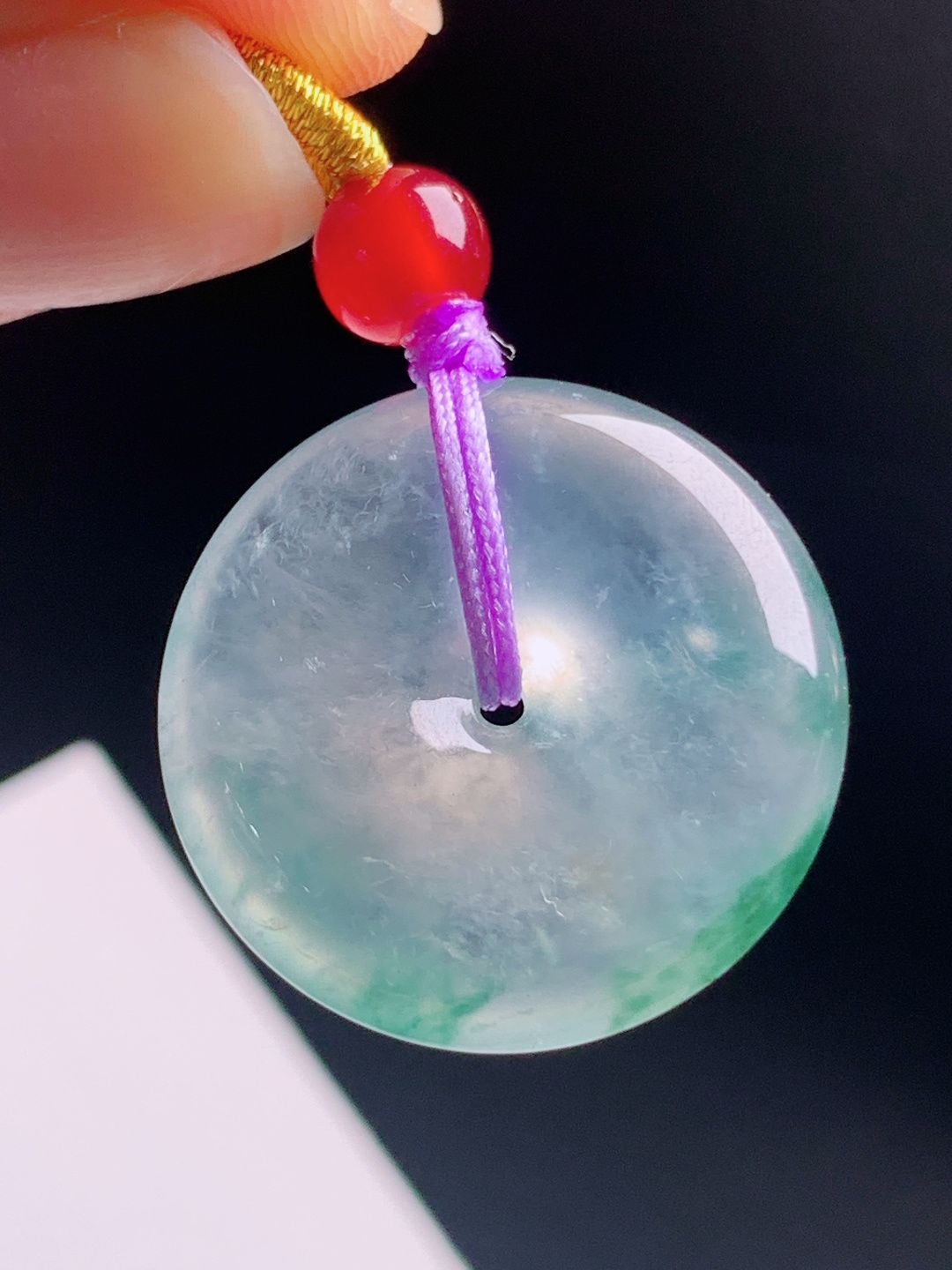 ️ 冰种飘花平安扣，冰透灵动飘花自然，圆满平安事事无忧 裸石33.7-5.5 编号490622
