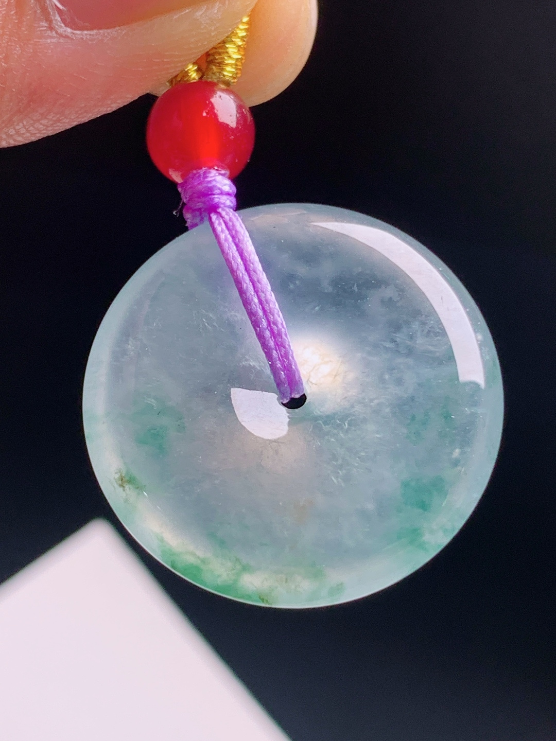 ️ 冰种飘花平安扣，冰透灵动飘花自然，圆满平安事事无忧 裸石33.7-5.5 编号490622
