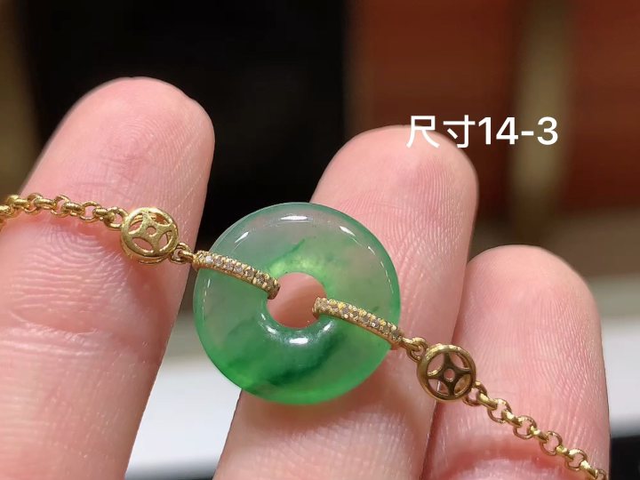 冰晴飘绿甜甜圈手链 , 尺寸，14-3