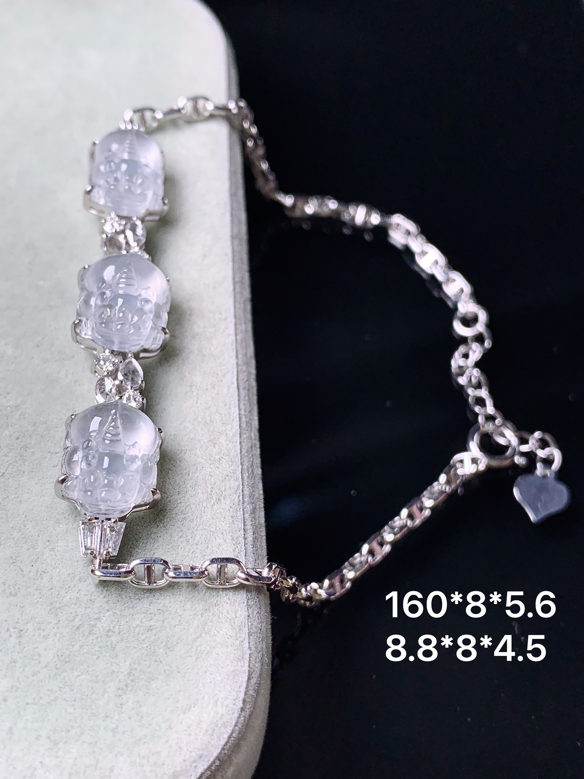 18k金钻镶嵌冰种貔貅手链 玉质细腻 色泽艳丽清新 整体尺寸160*8*5.6 s2