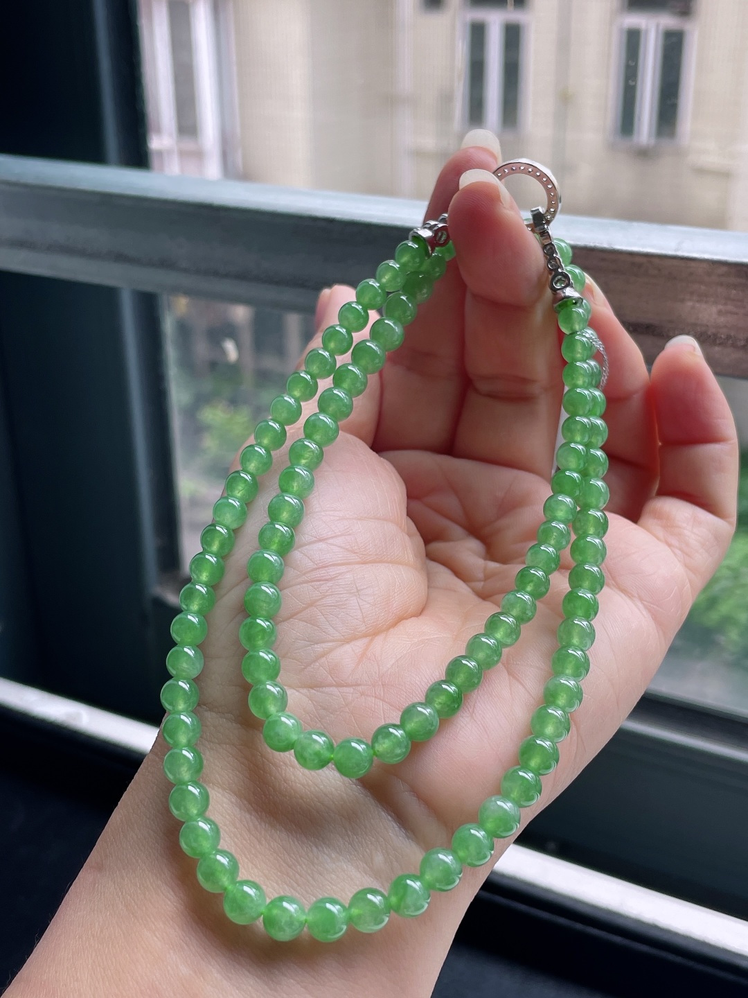 ️ 阳绿珠链 色泽鲜艳，种水 尺寸：5.5，92颗
