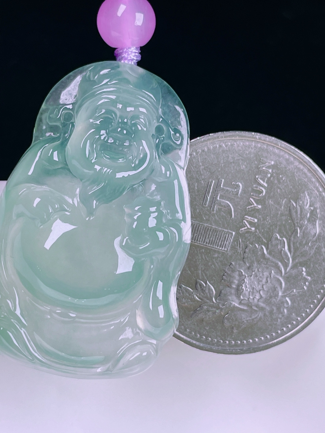 ️冰种财神，老种起光，细底通透，尺寸：34/22/6.4mm0626