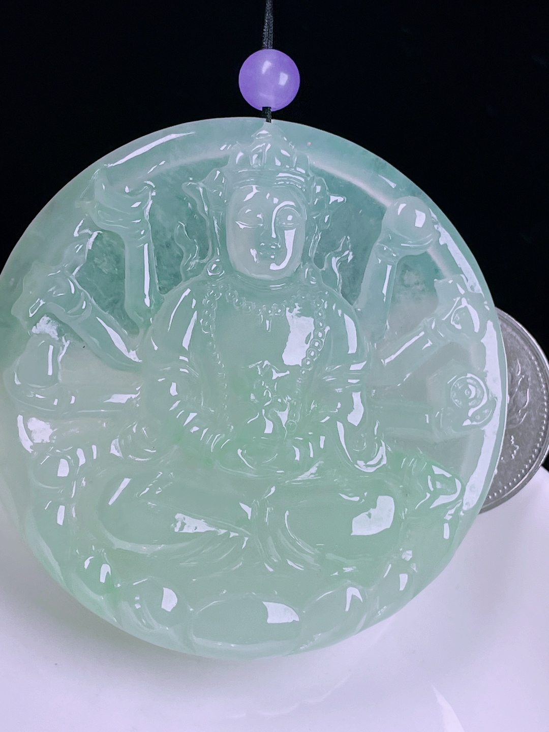 ️冰晴水千手观音，老种起光，细底通透，尺寸：57/57/6.5mm0626