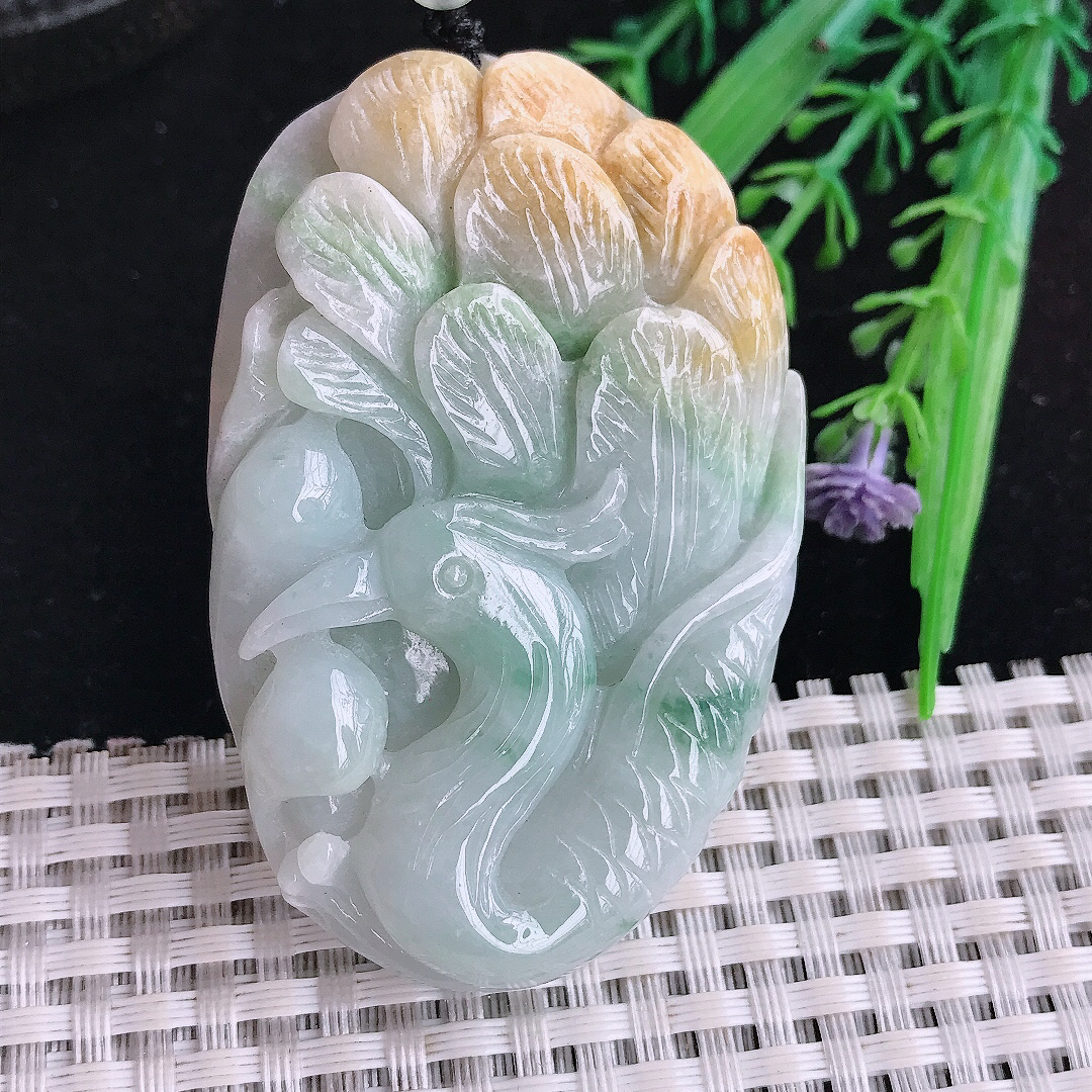 自然光61.5/40.8/9.8老坑温润双彩凤凰牌吊坠翡翠挂件百搭