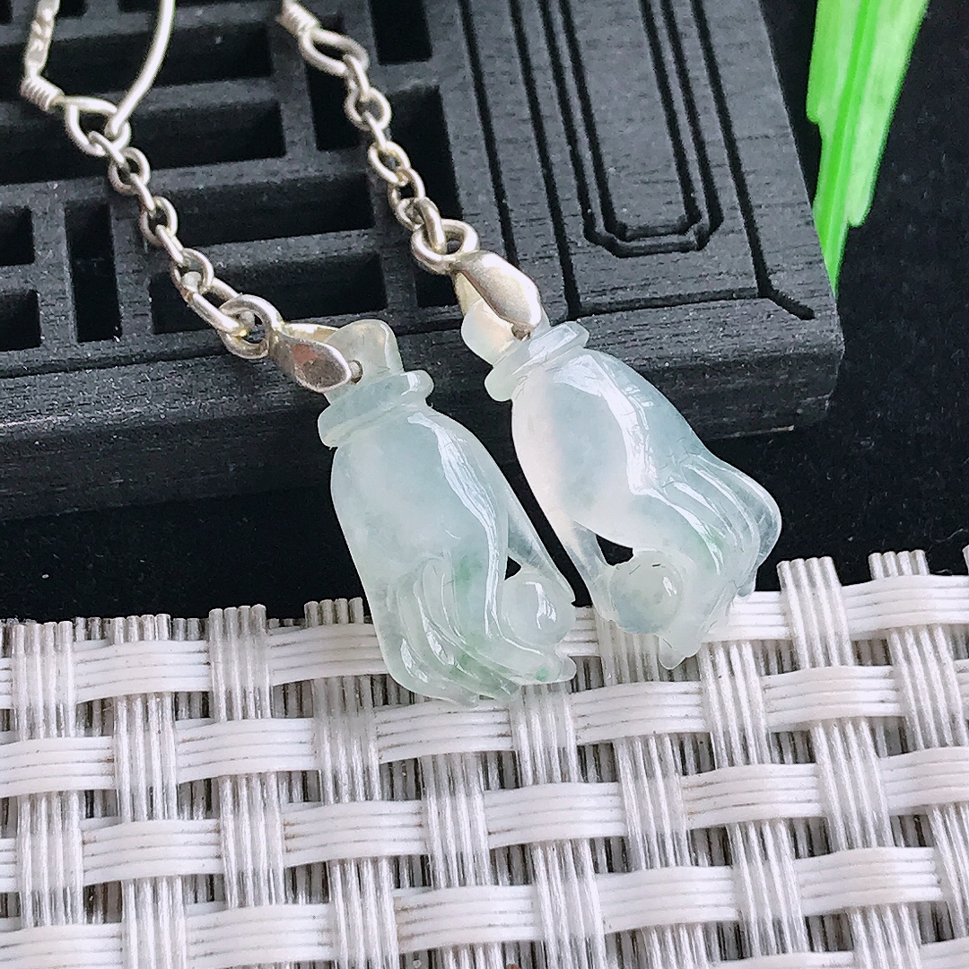 自然光17.8/8/4.6老坑冰胶飘花掌上明珠佛手耳坠