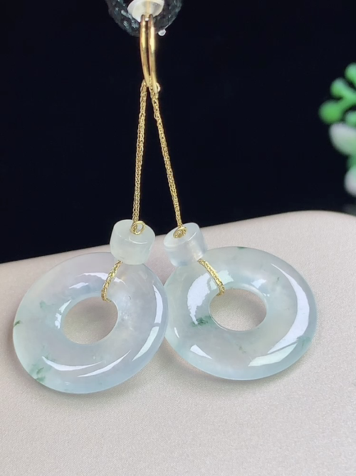 18k金镶冰飘花甜甜圈耳环，无裂，尺寸17.2-2.8mm，L27kxd9