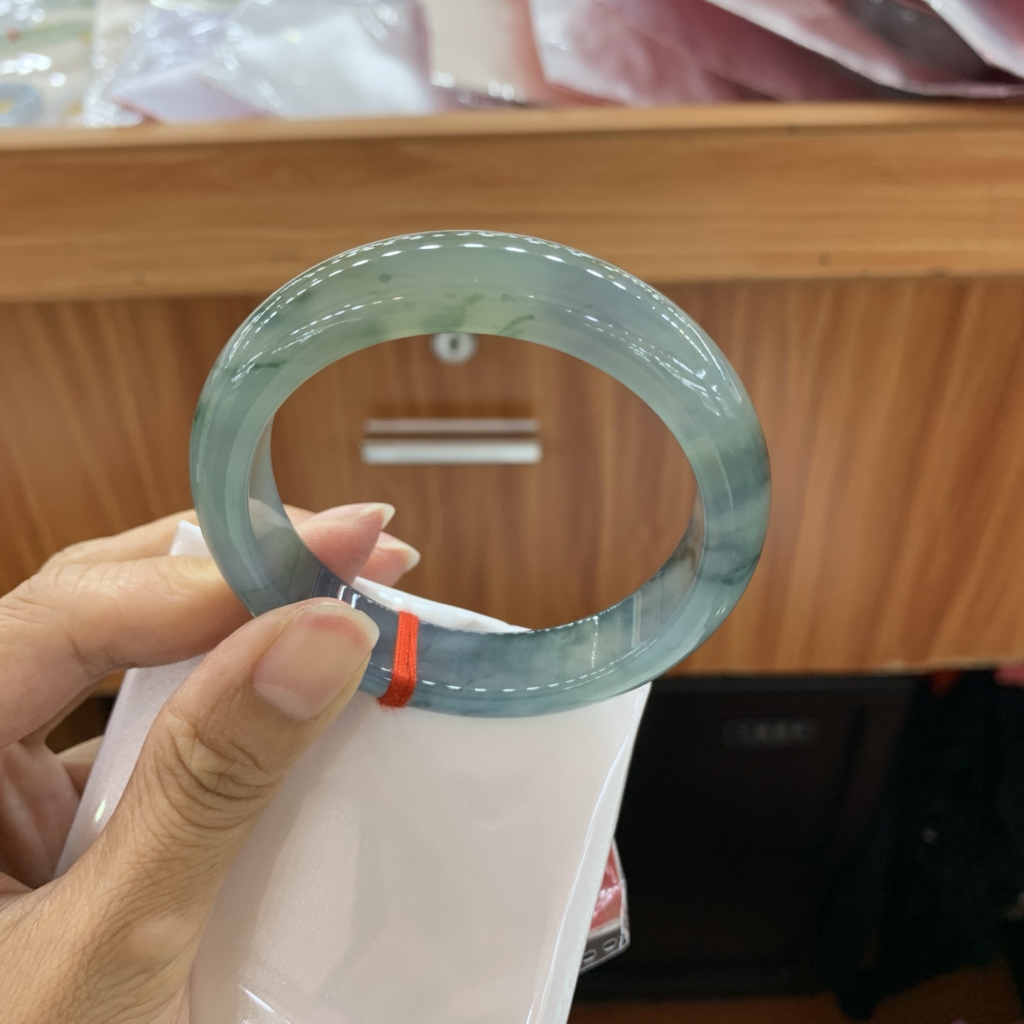 062628GX 双彩飘花正圈翡翠手镯 54.8-13-8.5