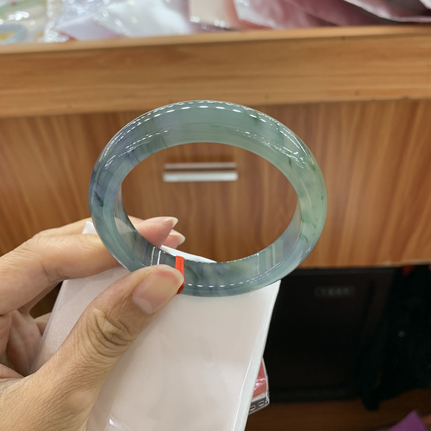 062628GX 双彩飘花正圈翡翠手镯 54.8-13-8.5