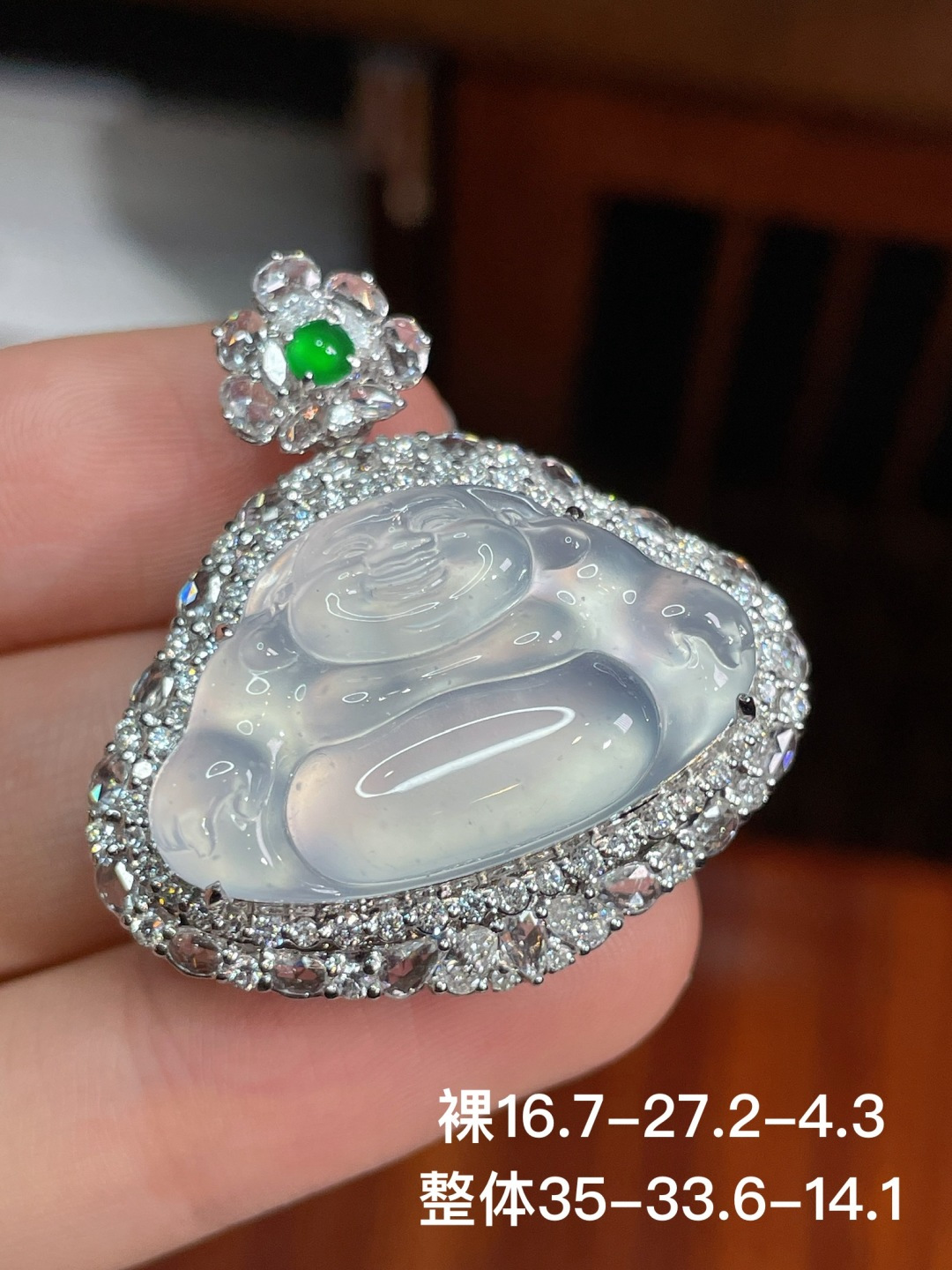 佛公吊坠 无裂，18k金镶嵌，35-33.6-14.1