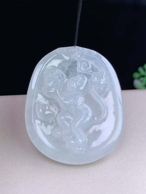 冰种生肖灵猴，无裂，尺寸35-29-4.7mm，L27xma