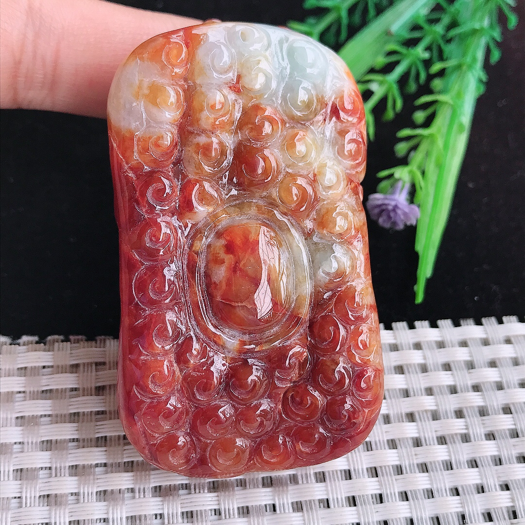 自然光68/43.8/29老坑精美温润辣色红翡金蟾招财吊坠翡翠挂件百搭