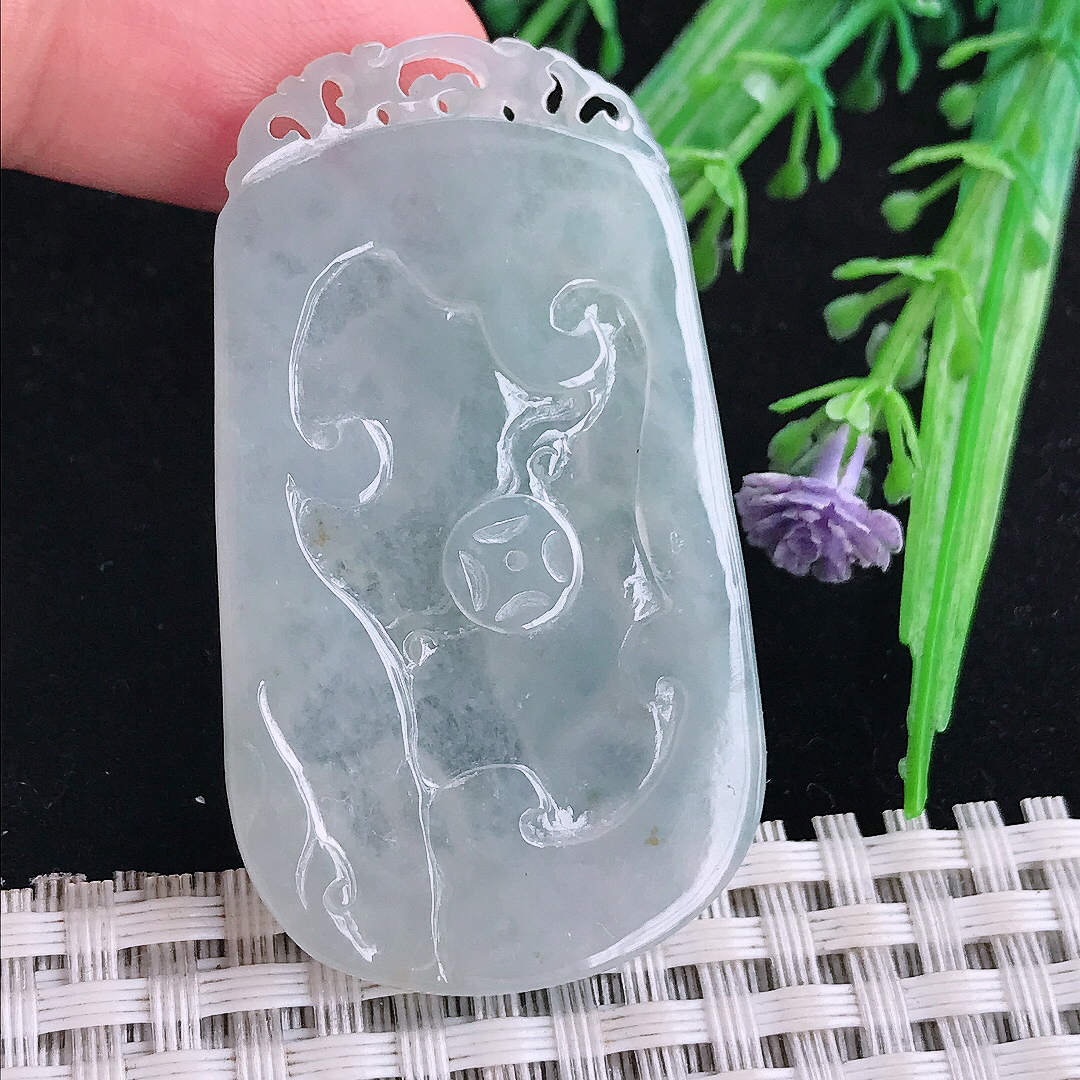 自然光50/28.8/4.2老坑冰透起胶镂空福临门吊坠翡翠挂件百搭