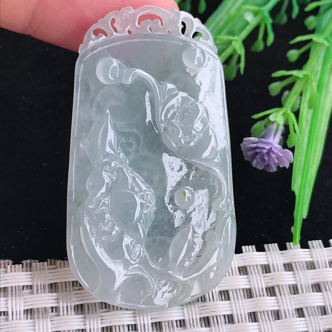 自然光50/28.8/4.2老坑冰透起胶镂空福临门吊坠翡翠挂件百搭