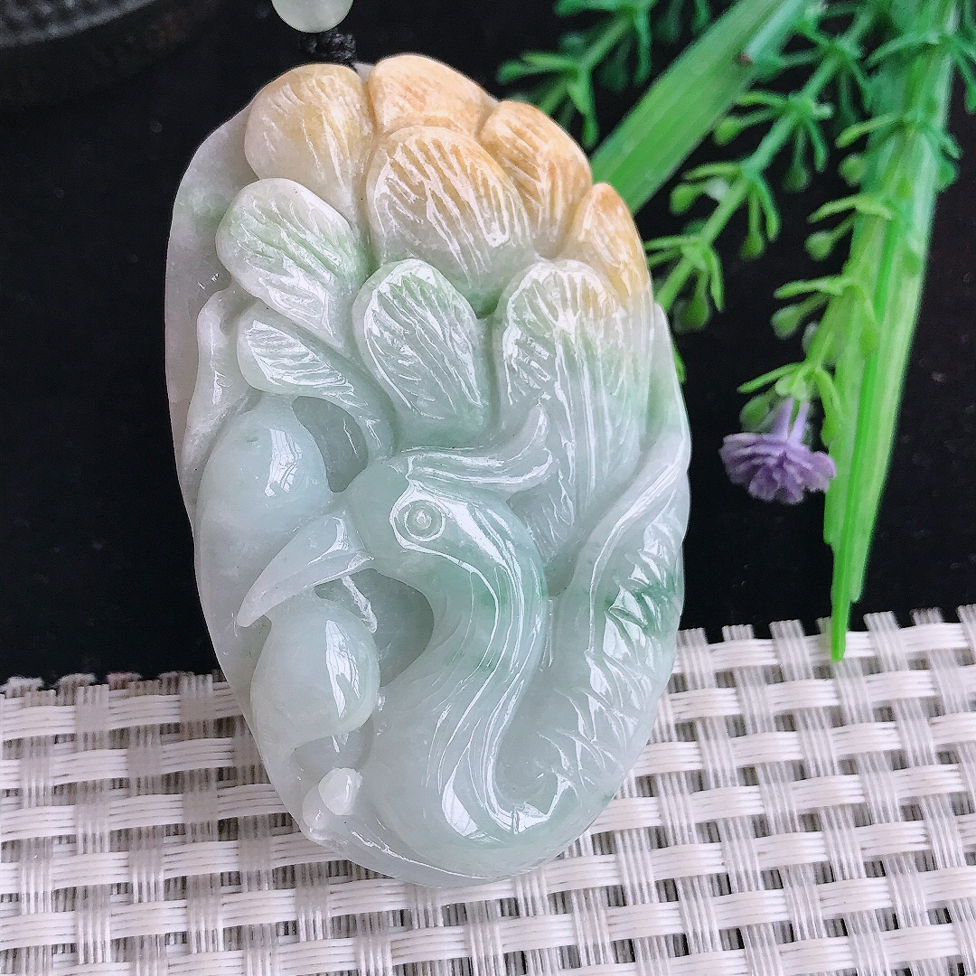 自然光61.5/40.8/9.8老坑温润双彩凤凰牌吊坠翡翠挂件百搭