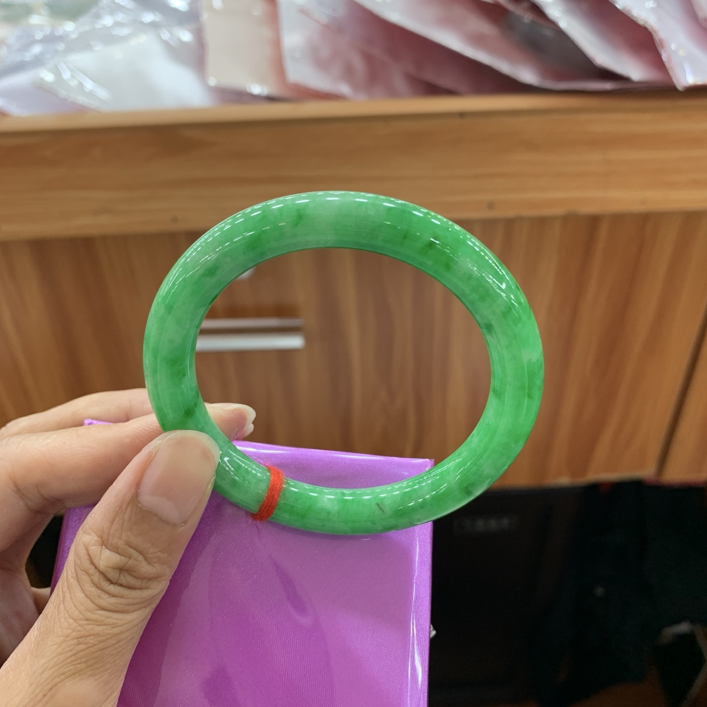 062629JM 满绿圆条翡翠手镯 55.1-8.9