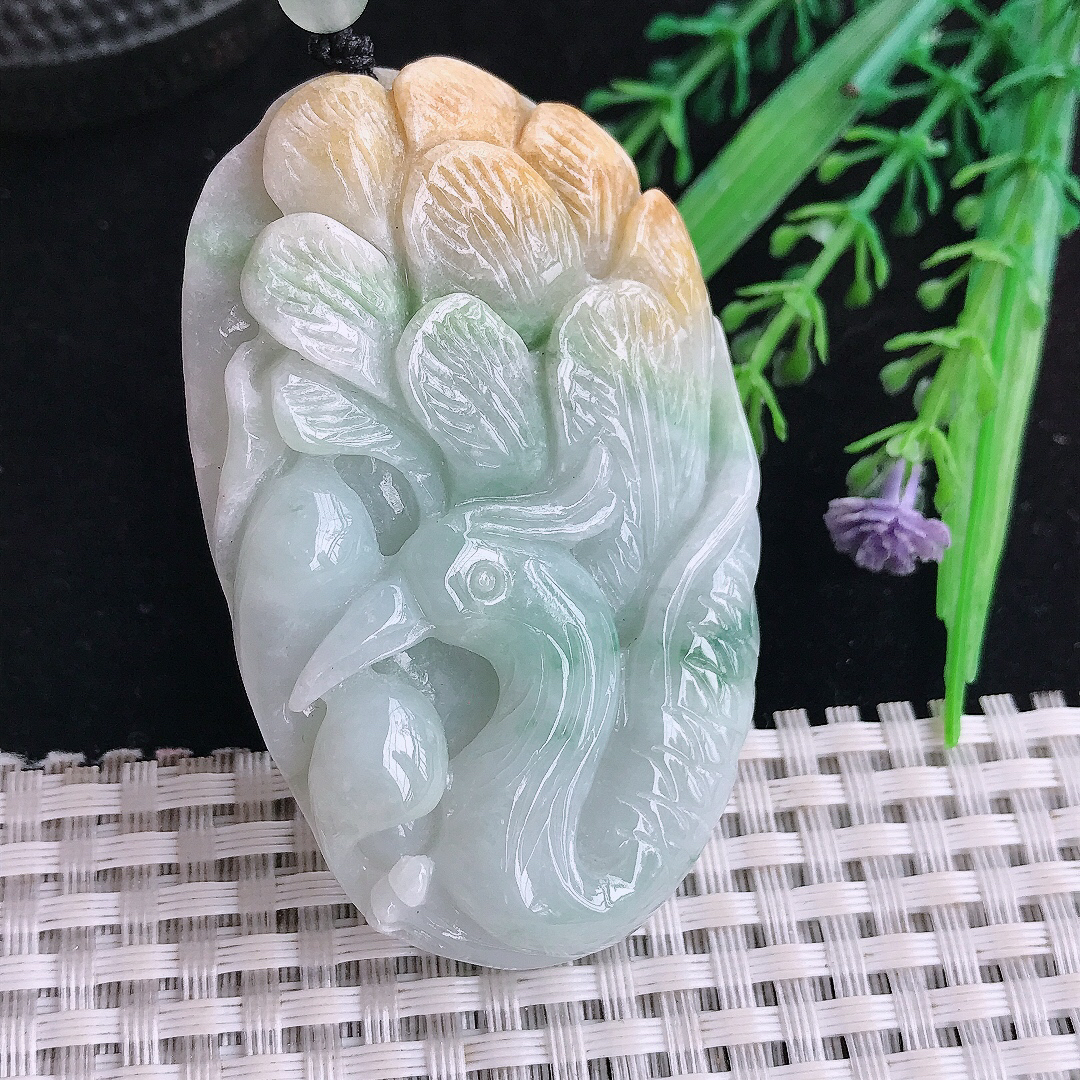 自然光61.5/40.8/9.8老坑温润双彩凤凰牌吊坠翡翠挂件百搭