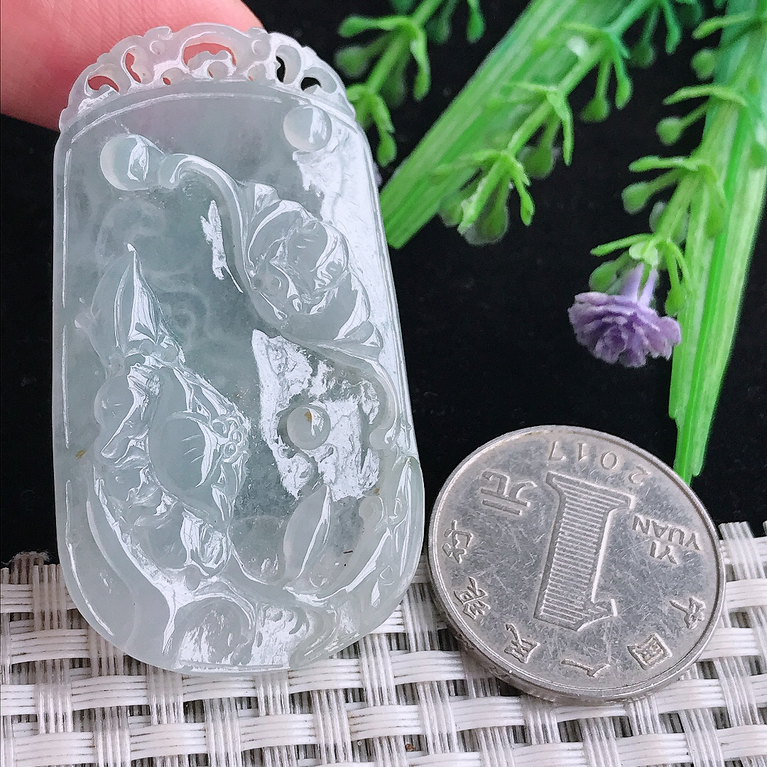 自然光50/28.8/4.2老坑冰透起胶镂空福临门吊坠翡翠挂件百搭