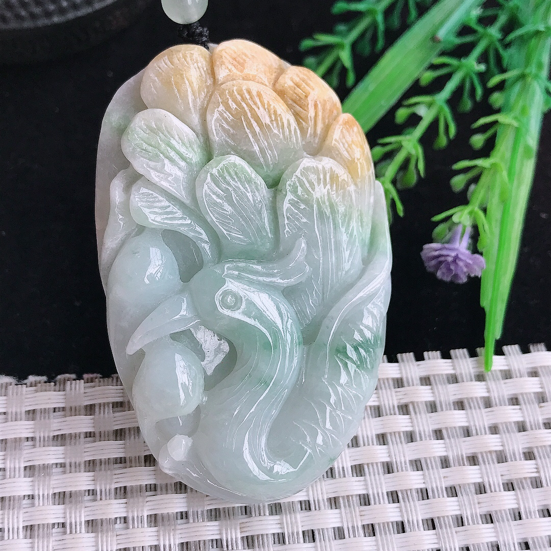 自然光61.5/40.8/9.8老坑温润双彩凤凰牌吊坠翡翠挂件百搭