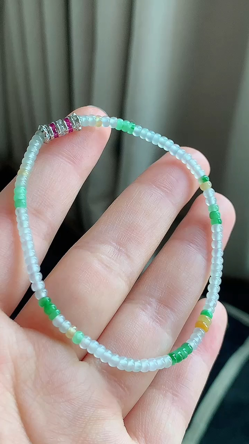 天然翡翠，冰透多宝手串 尺寸3 yy626