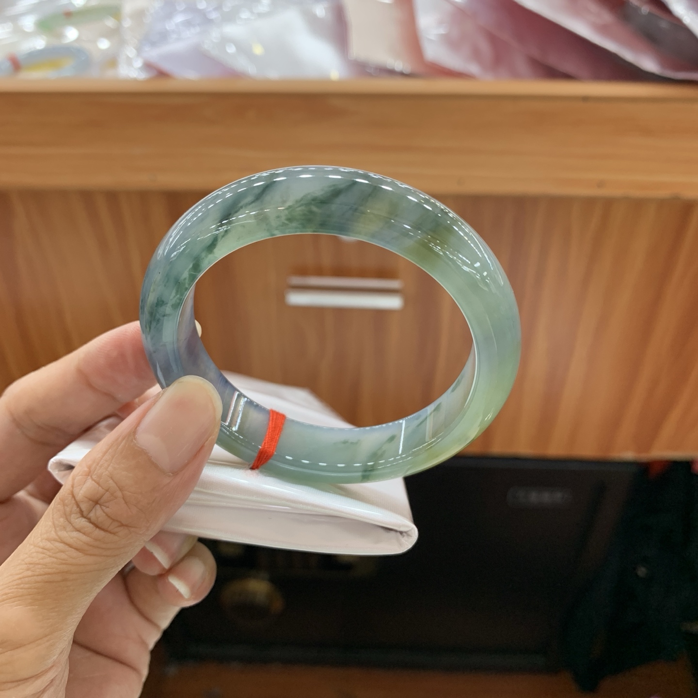 062628GX 双彩飘花正圈翡翠手镯 54.8-13-8.5