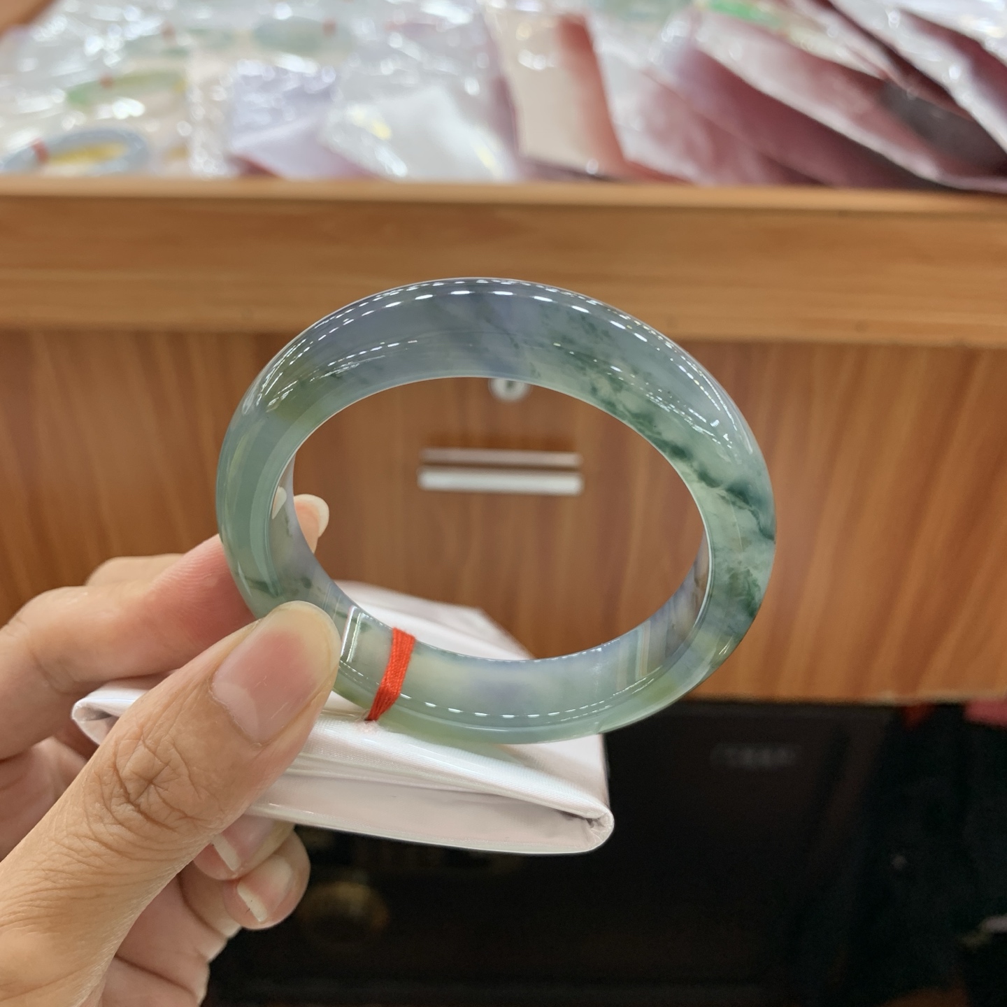 062628GX 双彩飘花正圈翡翠手镯 54.8-13-8.5