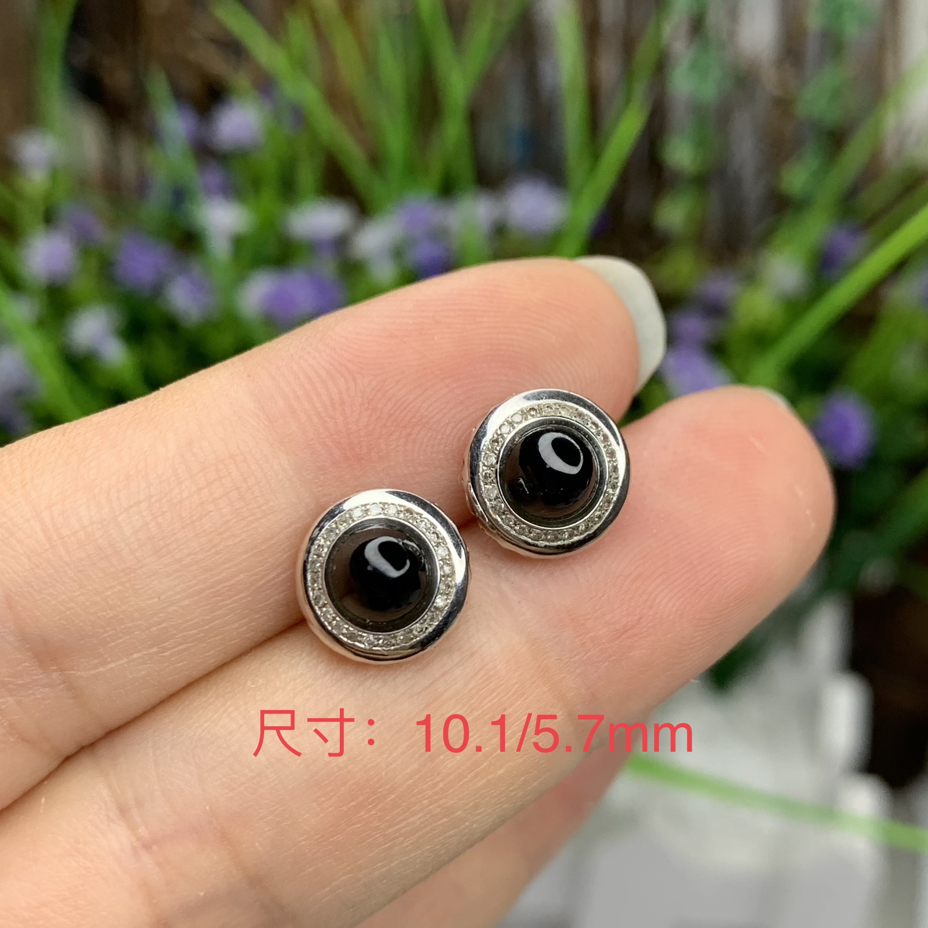 ️ 墨翠18k镶嵌耳钉，10.1-5.7