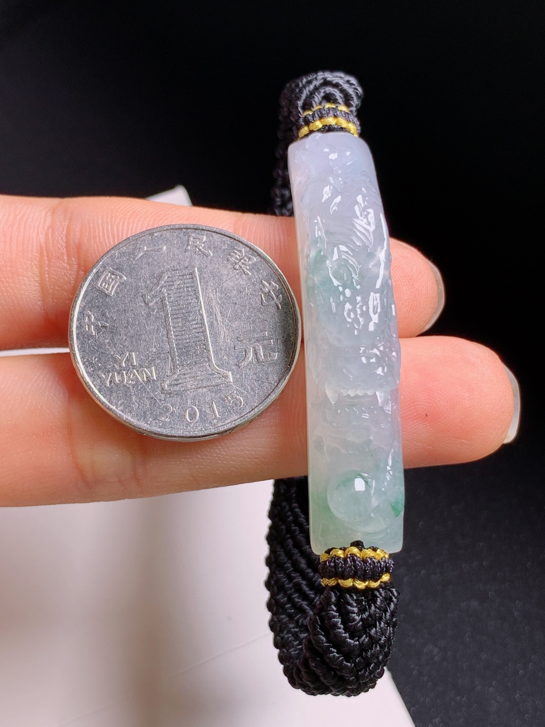 冰种飘花龙手牌，冰润飘翠雕工立体，手工编绳招财护身 530626
