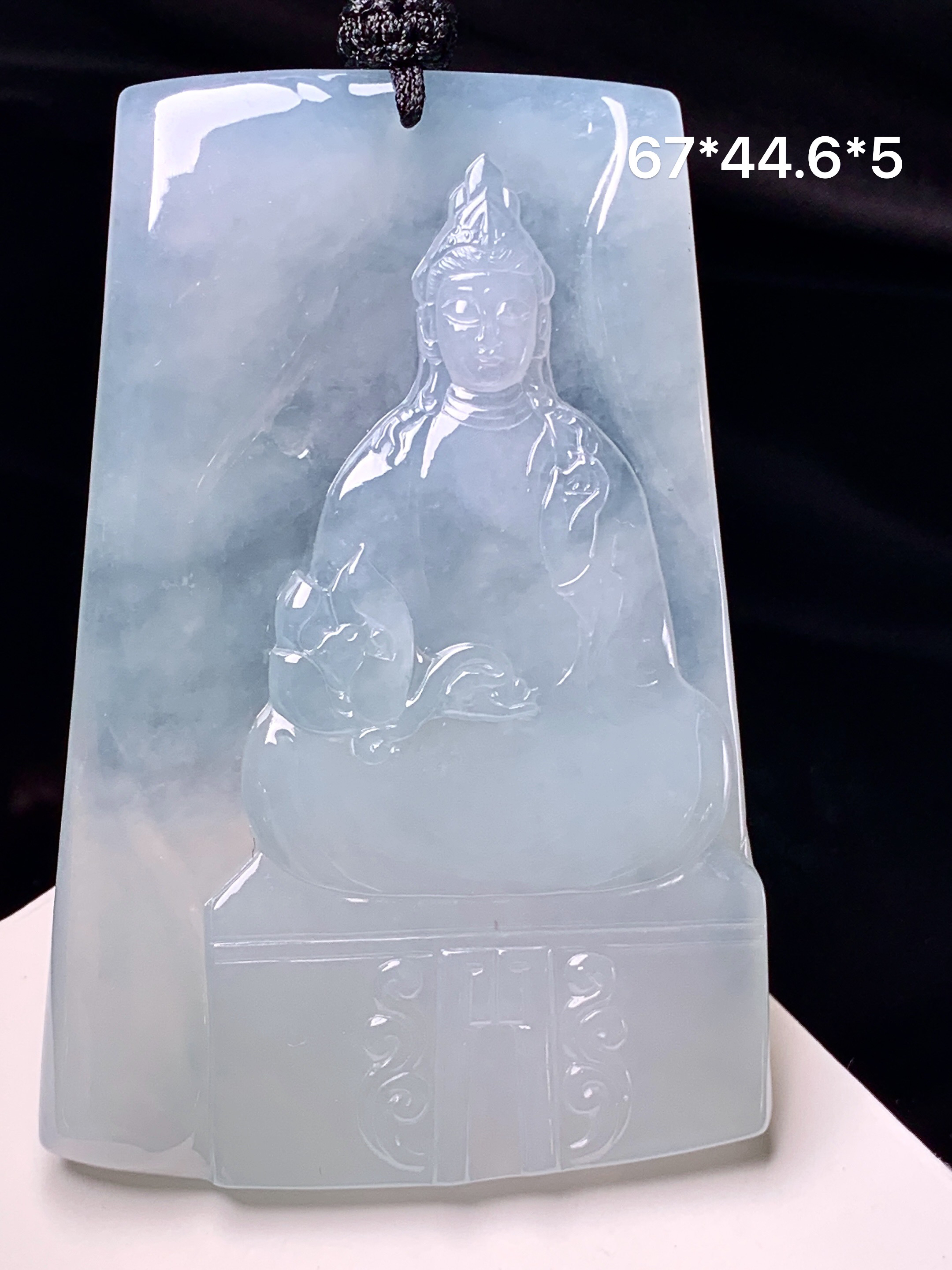 冰种观音菩萨吊坠 玉质细腻 色泽艳丽清新 整体尺寸67*44.6*5 a2
