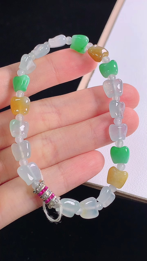 三彩手链，尺寸:8.7-7.3-4.6mm 24