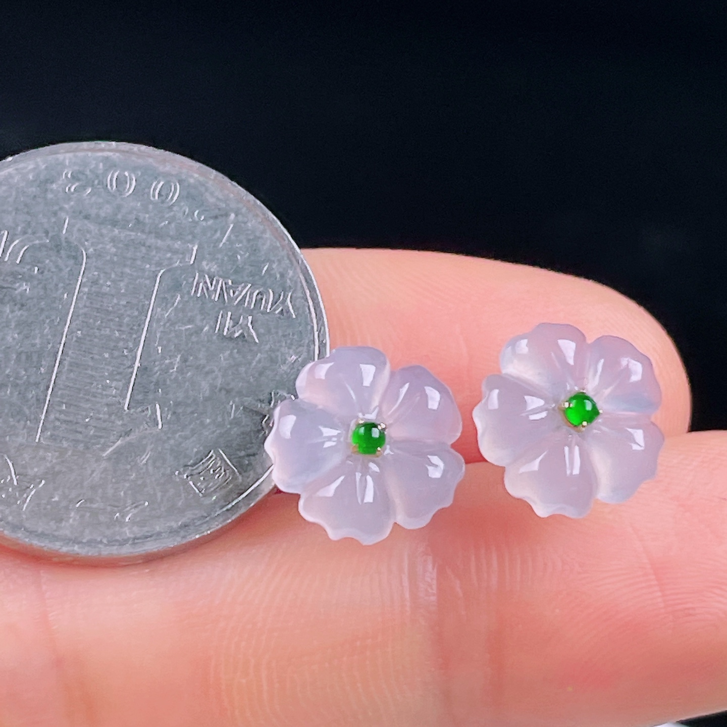 ️冰种耳钉，老种起光，细底通透，尺寸：裸石11/3mm0628