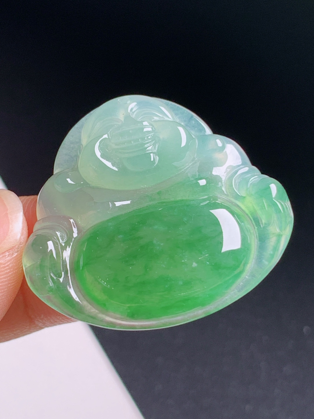 ️ 冰种飘绿佛公，冰透起胶翠色聚腹，笑佛纳福平安 080626