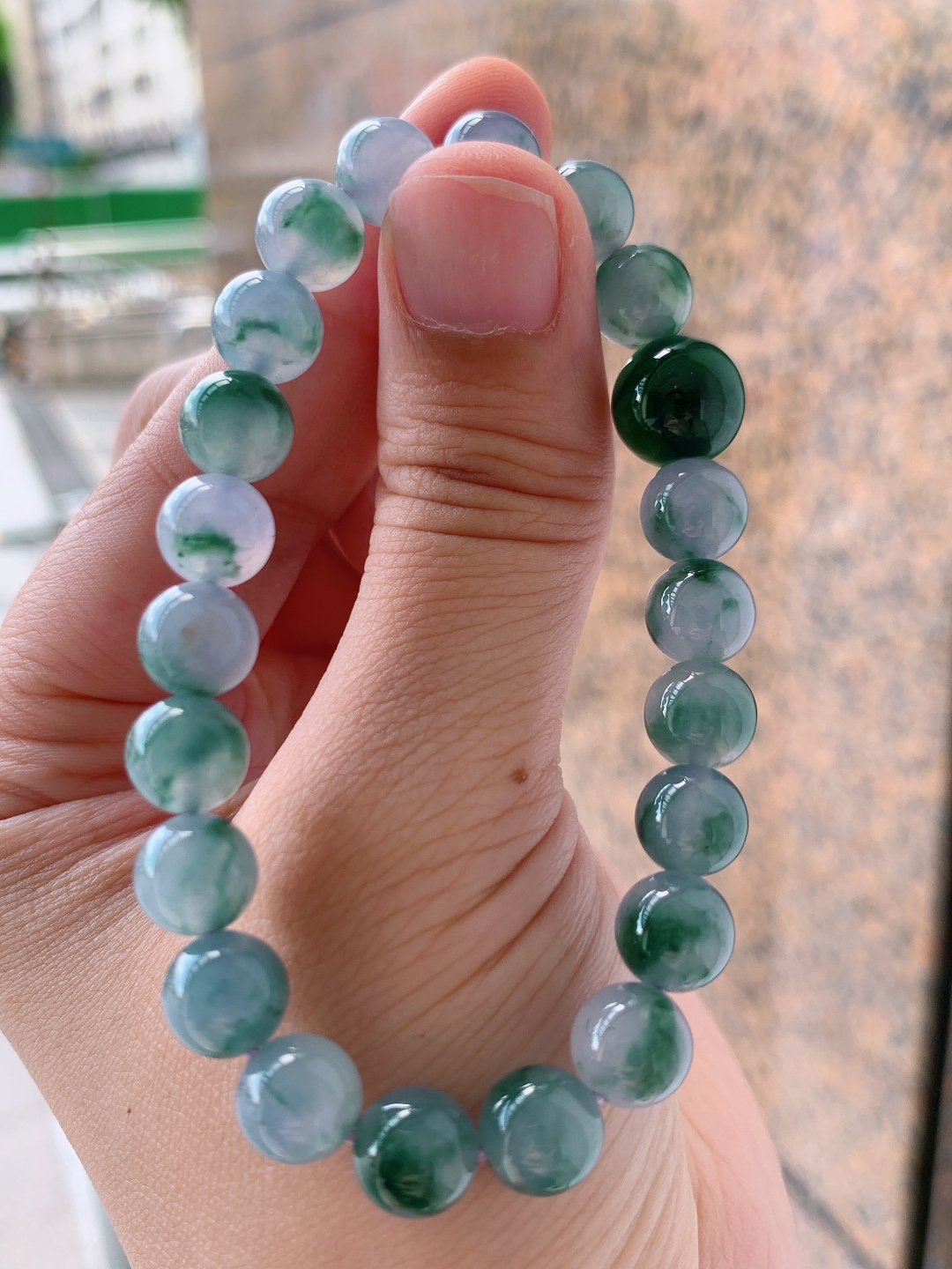 冰飘蓝花手串，水墨飘花灵动起光，种老通透质感绝