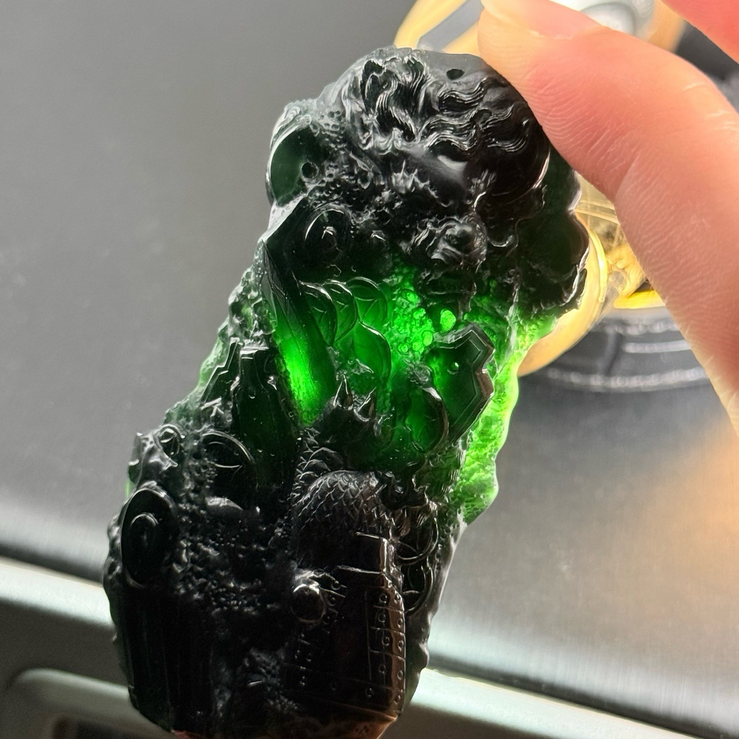 精品墨翠八破图 种好色正 黑度极好  尺寸75.7