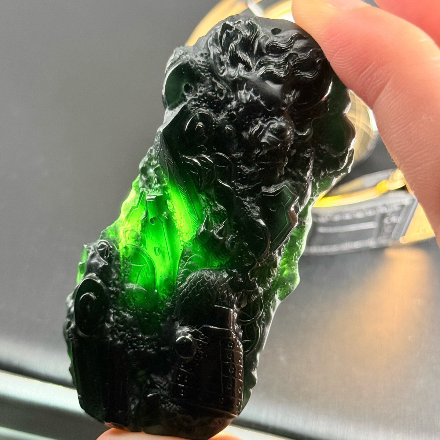 精品墨翠八破图 种好色正 黑度极好  尺寸75.7