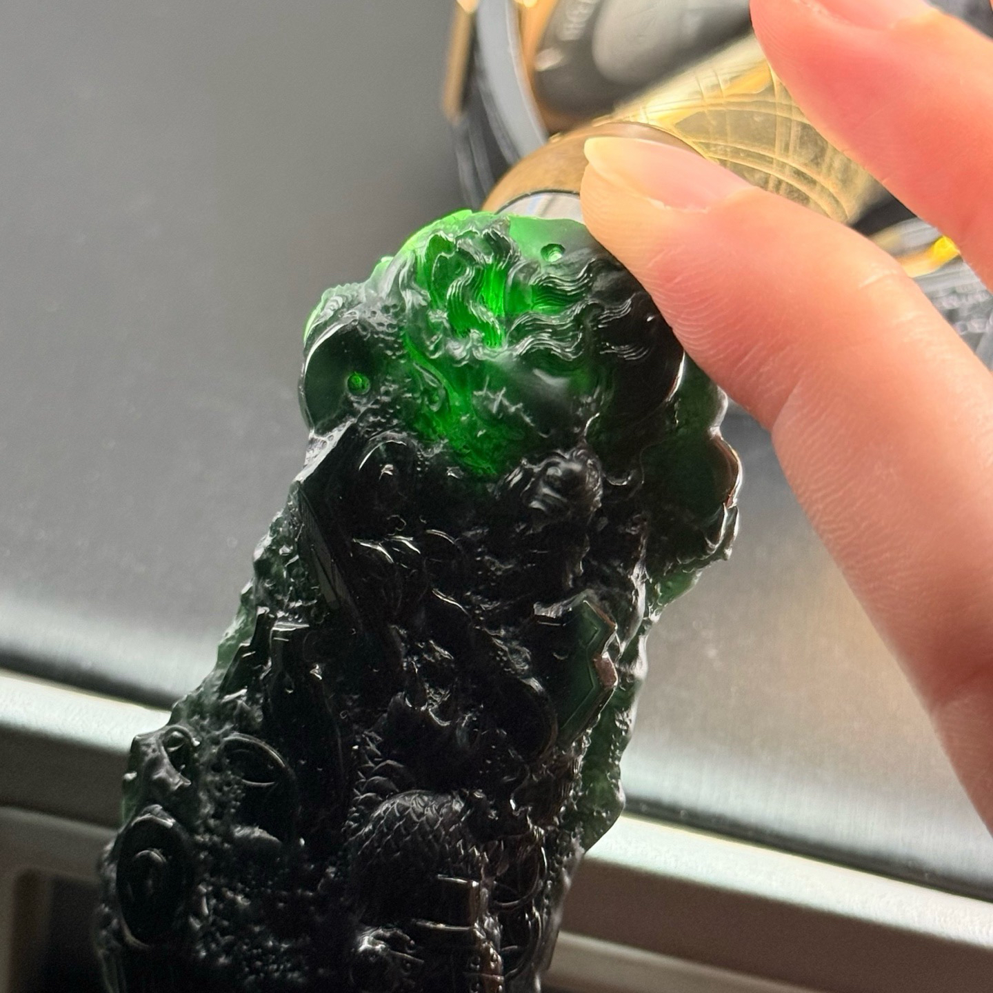 精品墨翠八破图 种好色正 黑度极好  尺寸75.7