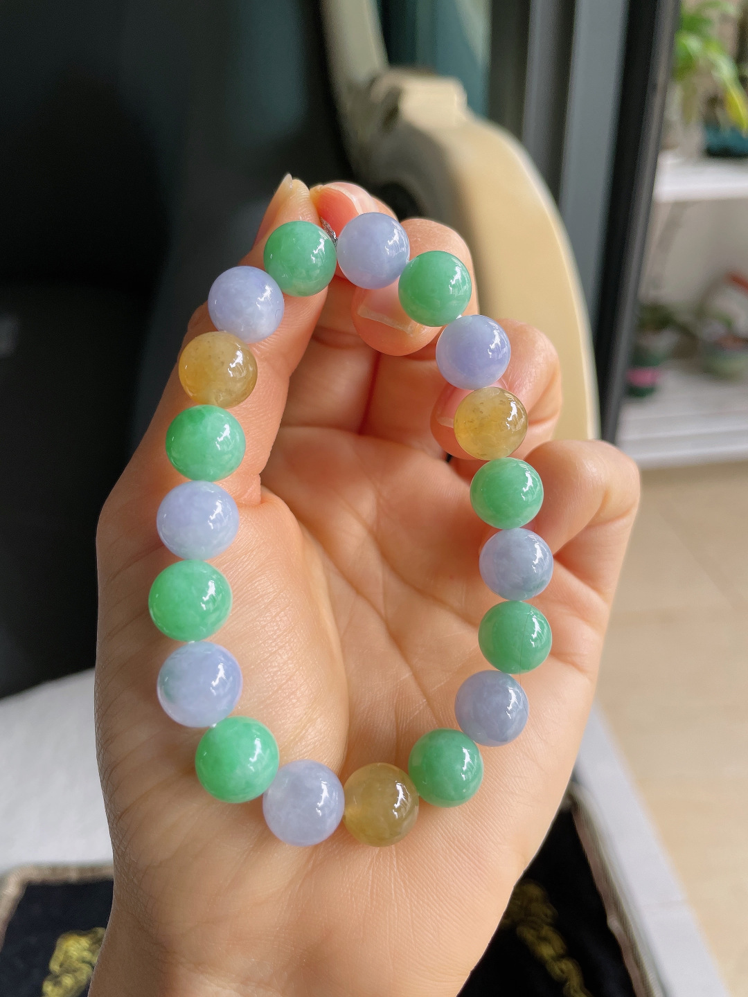 天然翡翠A货，冰多宝手串，尺寸：10mm。【编3424】