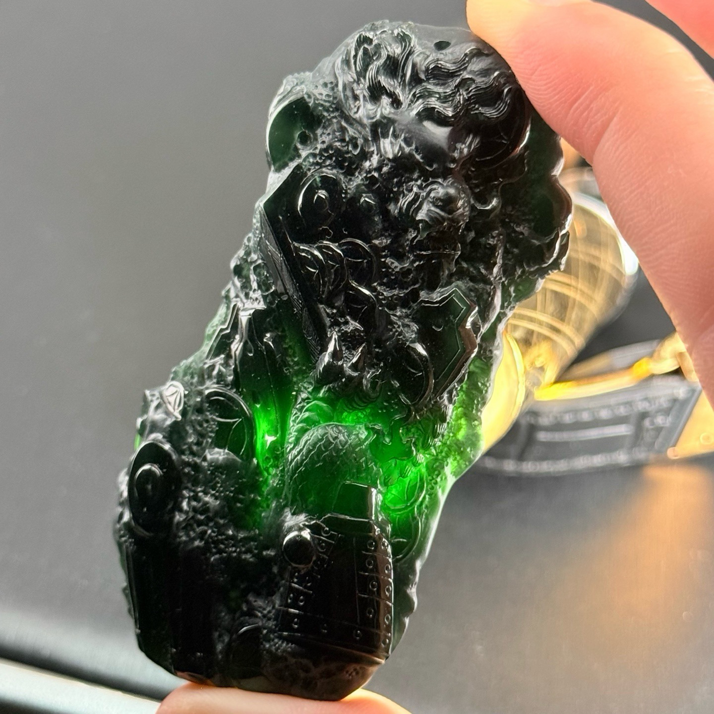 精品墨翠八破图 种好色正 黑度极好  尺寸75.7