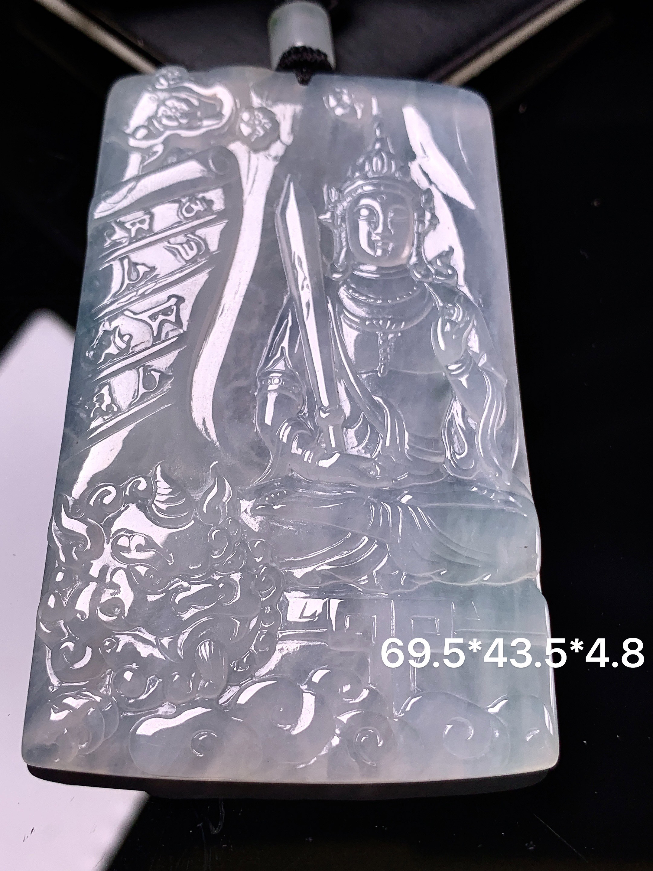 冰种文殊观音菩萨吊坠 玉质细腻 色泽艳丽清新 整体尺寸69.5*43.5*4.8 L1