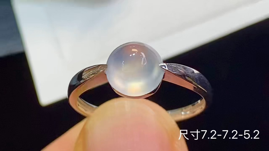 18k金+钻玻璃种蛋面戒指，无暇，7.2-7.2-5.2