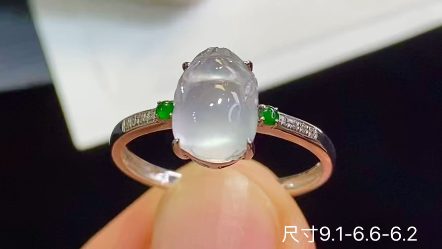 18k金+钻玻璃种貔貅戒指，无裂，9.1-6.6-6.2