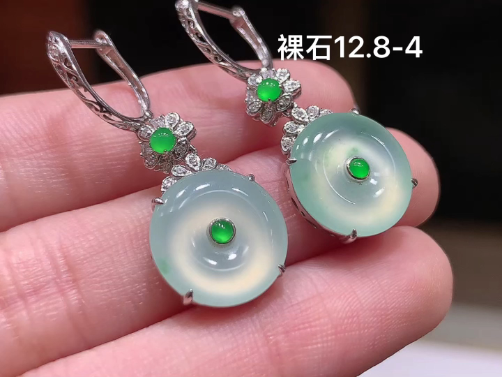 18K 冰种平安扣耳坠 无裂 尺寸，12.8-4