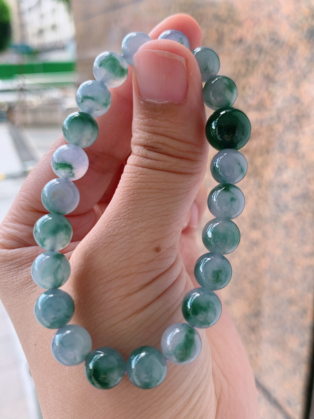 冰飘蓝花手串，水墨飘花灵动起光，种老通透质感绝