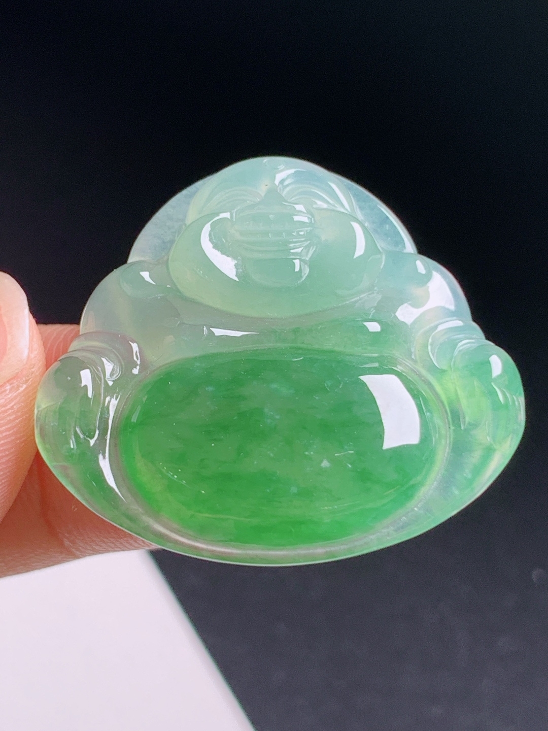 ️ 冰种飘绿佛公，冰透起胶翠色聚腹，笑佛纳福平安 080626