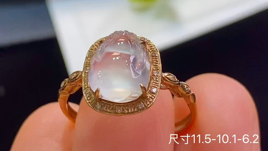 18k金+钻玻璃种貔貅戒指，无裂，11.5-10.1-6.2