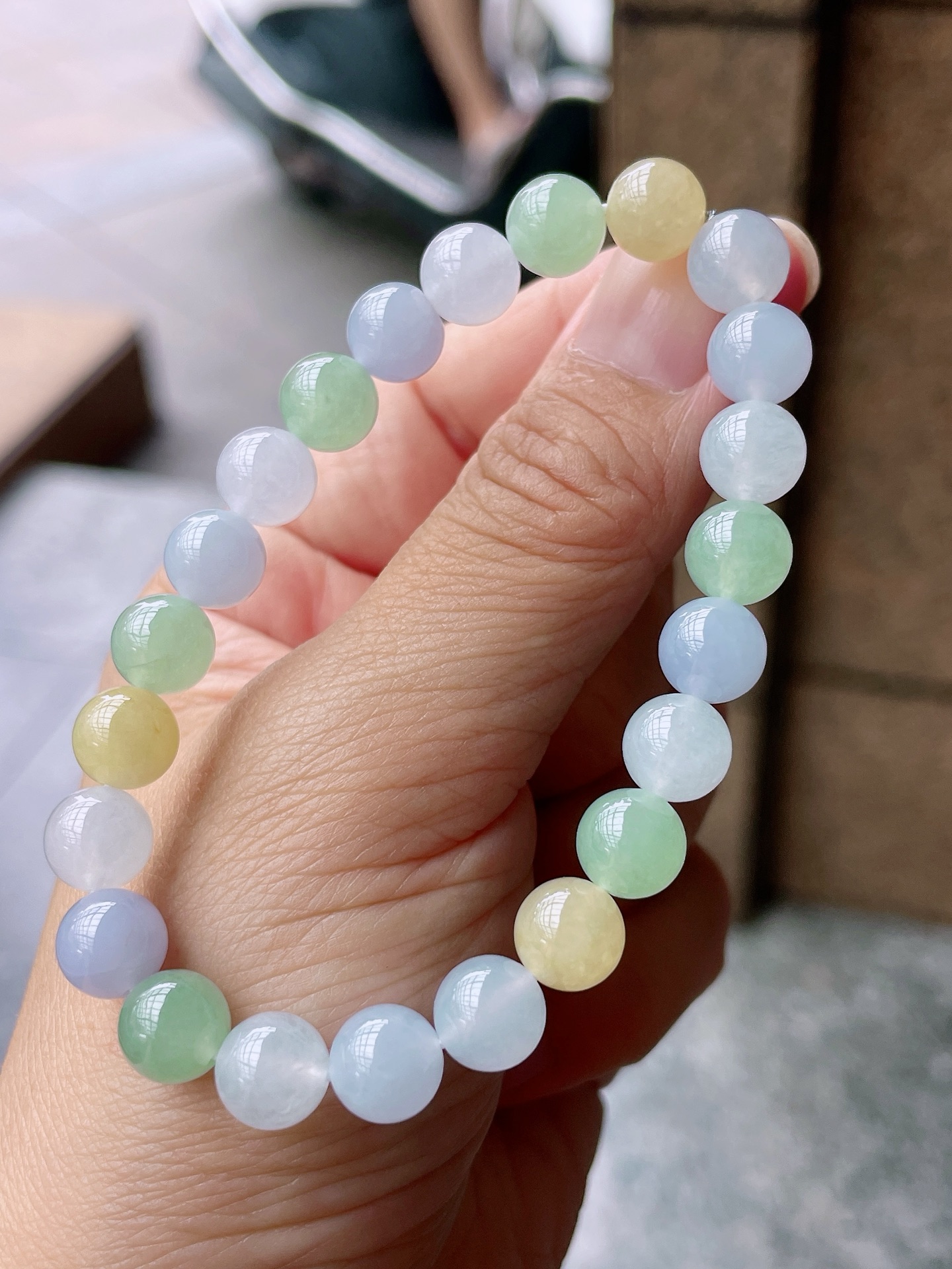 ️ 冰三彩手串 色泽艳丽，珠圆玉润 尺寸：8